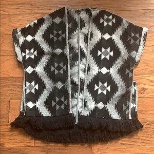 American Eagle black&grey fringed poncho sweater